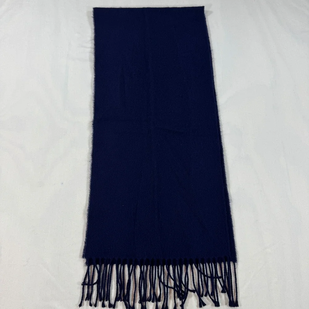 Givenchy Navy Blue Fringed Scarf Made in‎ Italy Acrylic Solid Winter Wrap